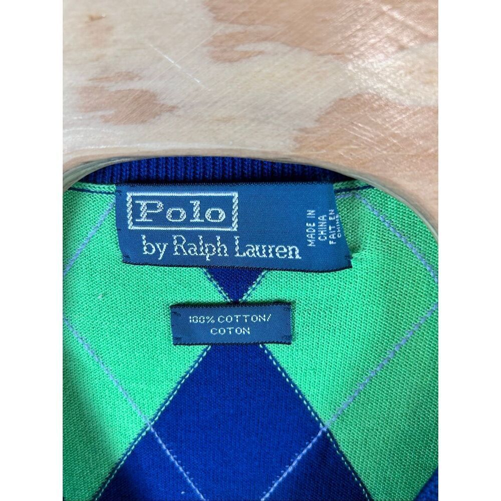 Polo Ralph Lauren Large Cotton Argyle Neon Green and Blue Vest - Picture 3 of 4